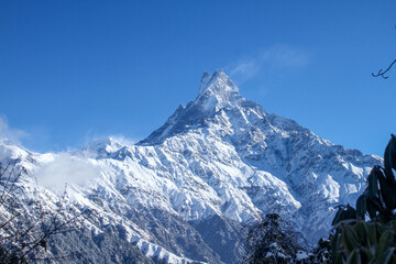 Majestic Sunrise Over Machhapuchhre Himal Fishtail Mountain in Nepal Himalayas