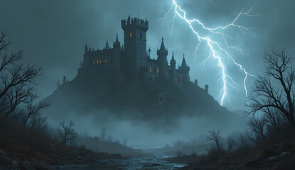 Scary Castle under Storm