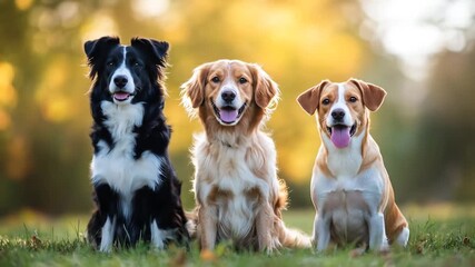Three dogs in a field