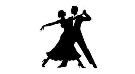 Elegant silhouette of a couple dancing ballroom waltz with grace and passion on a white background