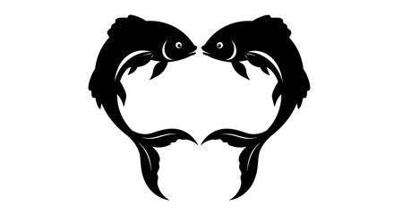 Two stylized black koi fish facing each other creating a heart shape on a white background