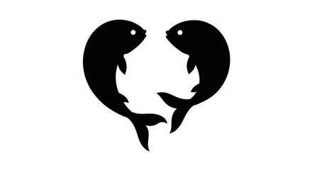 Two stylized black fish facing each other forming a heart shape on a white background