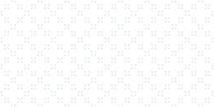 Subtle minimalist seamless pattern with tiny dash lines, small crosses, flower silhouettes, grid. Abstract blue and white vector geometric texture. Cute minimal background. Repeated simple geo design