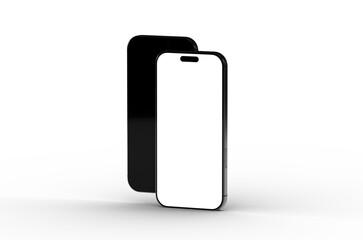 High-quality mockup of two black smartphones with blank screens, perfect for app presentations or website designs.
