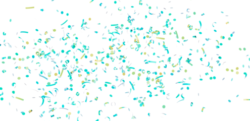 Festive teal and gold confetti falling on white background. Perfect for party invitations, celebrations, and more.