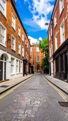 Obraz premium Quaint brick-paved alleyway under a vibrant sky