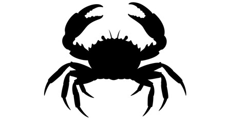 Silhouette of a crab with raised claws against a stark white background symbolizing the ocean and marine life
