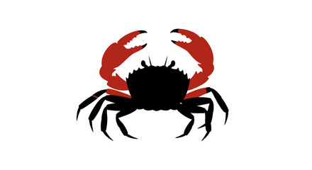 Bold black silhouette of a crab with striking red claws raised in a defensive or aggressive stance
