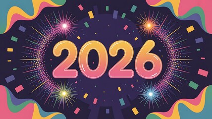 Celebrate the arrival of 2026 with vibrant fireworks and festive confetti, marking new beginnings and exciting opportunities.