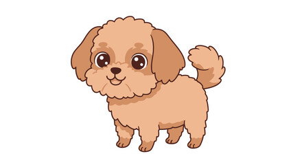 Adorable cartoon poodle puppy with fluffy curly fur and big expressive eyes standing on a white background