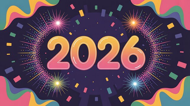 Celebrate the arrival of 2026 with vibrant fireworks and festive confetti, marking new beginnings and exciting opportunities.