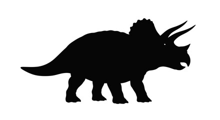 Silhouette of a triceratops dinosaur with three horns and a frill on a white background