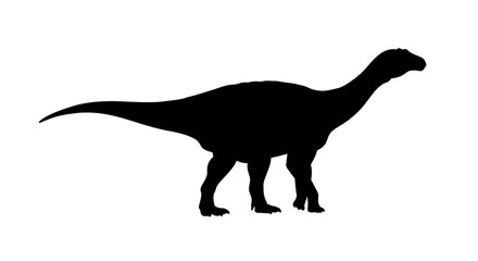 Silhouette of a large herbivorous dinosaur with a long neck and tail standing on its hind legs