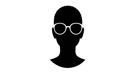 Stylized silhouette of a person wearing round eyeglasses against a white background