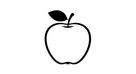Simple outline of a fresh apple with a stem and leaf on a white background