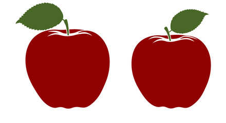 Two vibrant red apples with green leaves on a clean white background a simple and fresh illustration