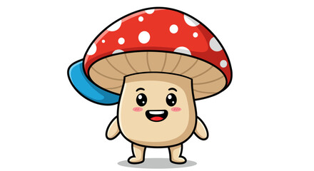 Adorable cartoon mushroom character with a friendly smile and a blue hat on its head