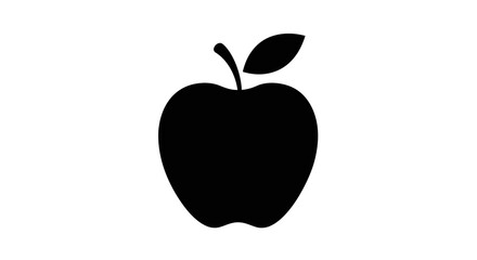 Simple black silhouette of a fresh apple with a stem and leaf on a white background
