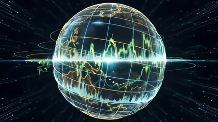Digital globe with data streams and graphs - Powered by Adobe