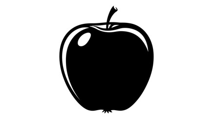 Simple black silhouette of a fresh apple with a stem on a white background