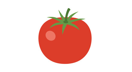 A vibrant red roma tomato with a green stem and leaves isolated on a white background
