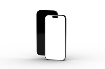 High-quality mockup of two black smartphones with blank screens. Perfect for app presentations or website designs.