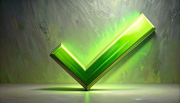 3D green checkmark on a painted backdrop - Powered by Adobe