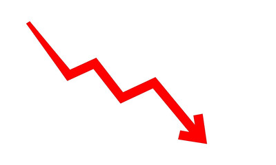 Downward Trend, A vibrant red arrow pointing downwards, a stark and impactful visual representing decline, decrease, or downturn in various contexts. 