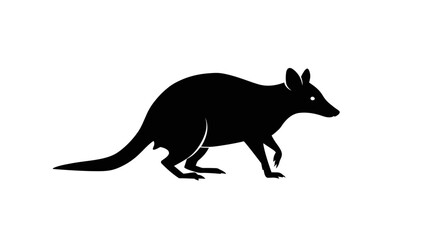 Silhouette of a kangaroo standing on a white background with its tail extended