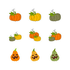 Collection of colorful pumpkins for halloween