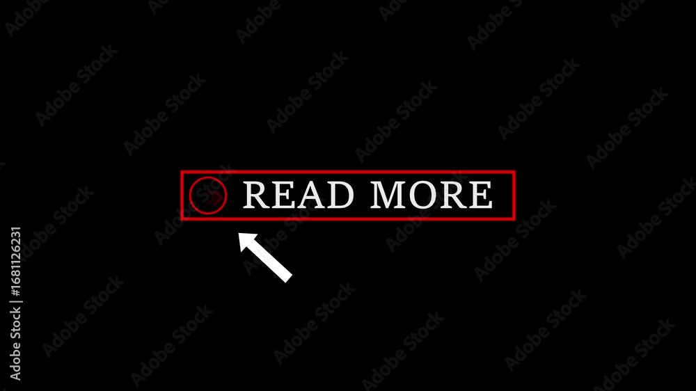 Aufkleber glowing white text cursor animation pointing towards read more button in looping with transparent 4k