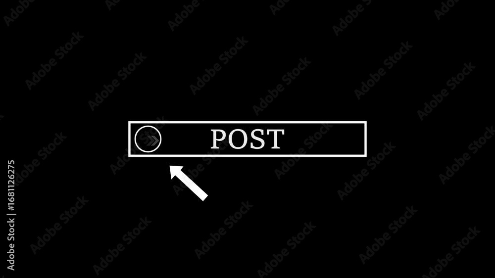 Poster glowing white text cursor animation pointing towards post button in looping with transparent 4k vide