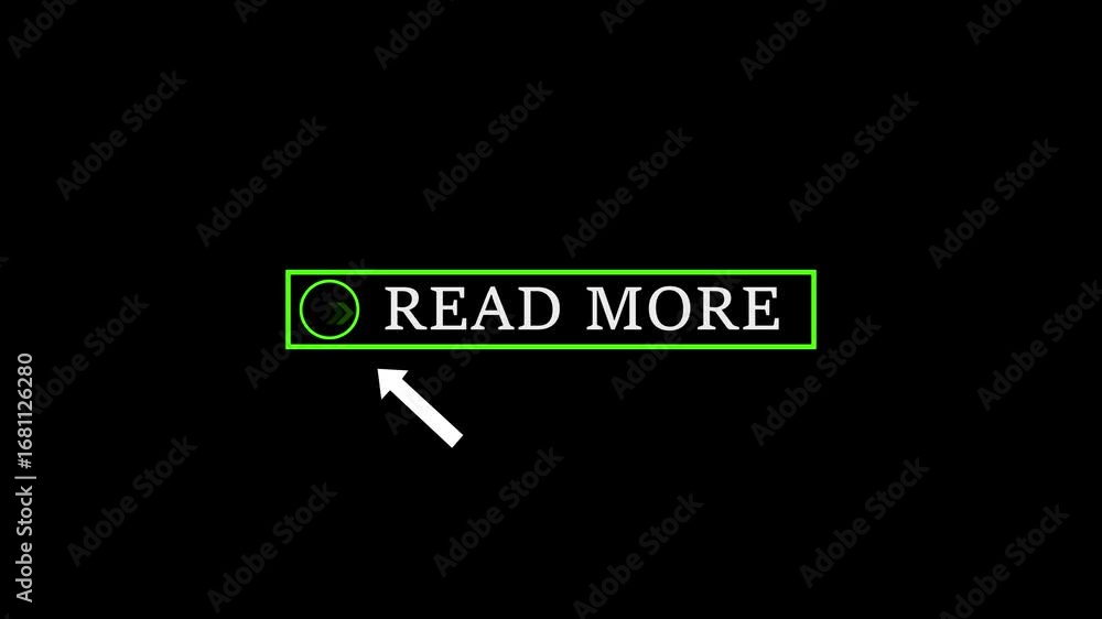 Aufkleber glowing white text cursor animation pointing towards read more button in looping with transparent 4k