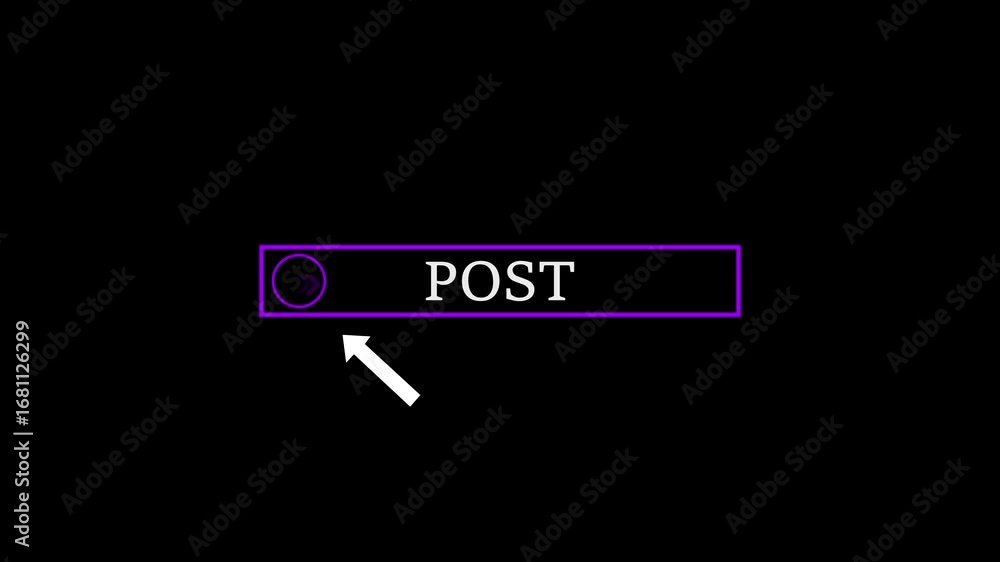 Aufkleber glowing white text cursor animation pointing towards post button in looping with transparent 4k vide