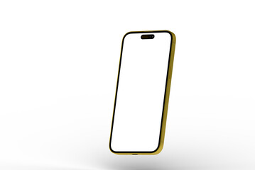 High-quality image of a gold smartphone mockup with a blank screen, isolated on a white background. Perfect for app presentations or website de