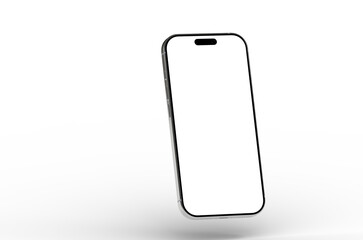 High-quality image of a modern smartphone with a blank screen, perfect for app presentations or website mockups.  Isolated on white.