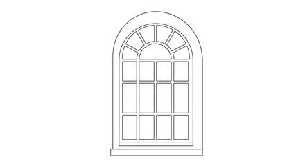 Elegant gothic arch window design with panes and decorative tracery in a simple line drawing