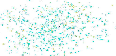 High-quality image of teal and gold confetti falling on a white background, perfect for celebrations and festive designs.