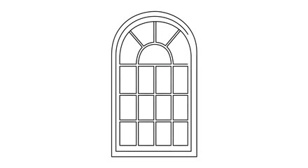 Elegant gothic arch window outline drawing with detailed panes and decorative top