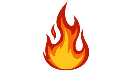 A vibrant and dynamic illustration of a stylized flame with bright orange and yellow colors on a white background