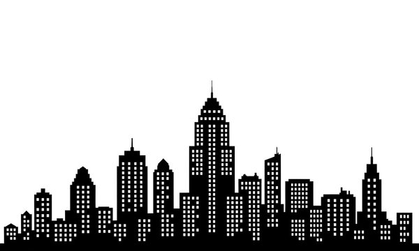 City Skyline Silhouette, A captivating silhouette of a city skyline against the backdrop, creating a strong visual statement of urban grandeur, design.
