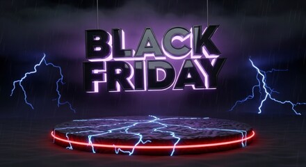 Dramatic 3D Black Friday Sale Neon Lightning Graphics.