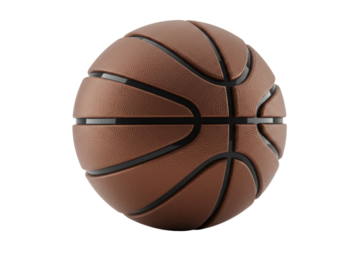 Isolated brown basketball with textured surface and black seams for sports equipment