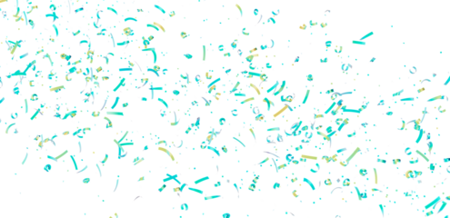 Beautiful image of teal and gold confetti falling on a white background. Perfect for celebrations, parties, and festive designs.