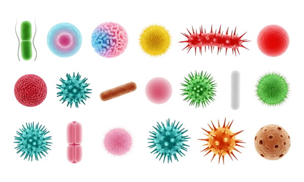 Microbial Galaxy, A vibrant, high-angle shot of a multitude of microscopic organisms in the realm of microbiology. It offers an educational glimpse into the intricate world of bacteria and viruses.