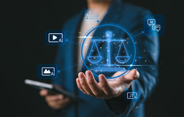 Ethical AI platform creating diverse content formats such as text, video, images, music, showing...