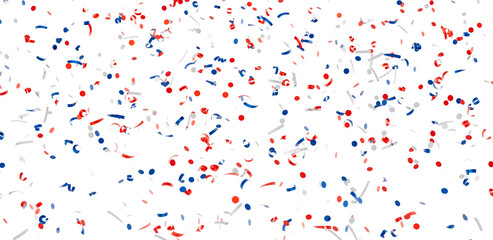 Festive confetti background with red, white, and blue colors. Perfect for celebrations and events.