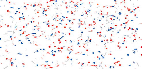 Festive confetti background with red, white, and blue colors. Perfect for celebrations and events.