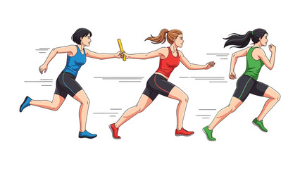 Relay Race: Illustrative view of a relay race in progress, depicting runners in motion, the baton symbolizing teamwork and the thrill of competition.