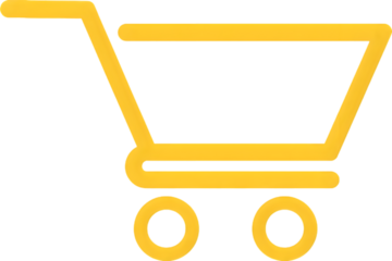 A simple hand-drawn vector icon of an empty metal shopping cart with wheels and a blank sign for business and delivery